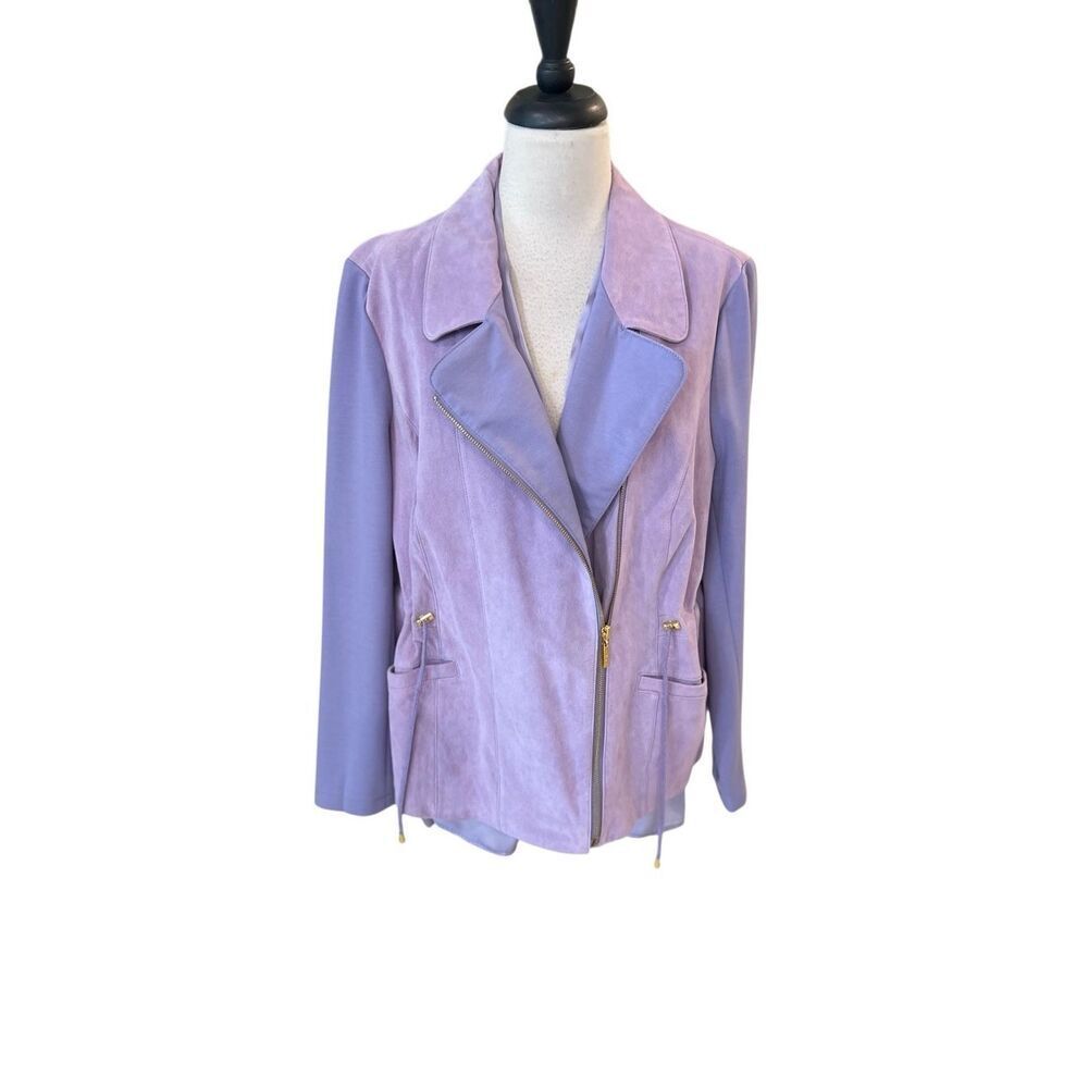 IMAN Women's Suede & Ponte Knit Sleeve Moto Jacket & Tank Blouse Set Purple XL